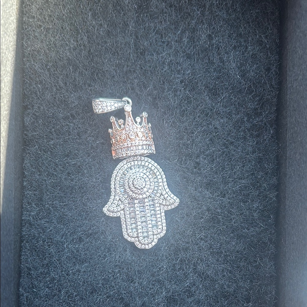 Silver Hamsa Hand Pendant with Crown